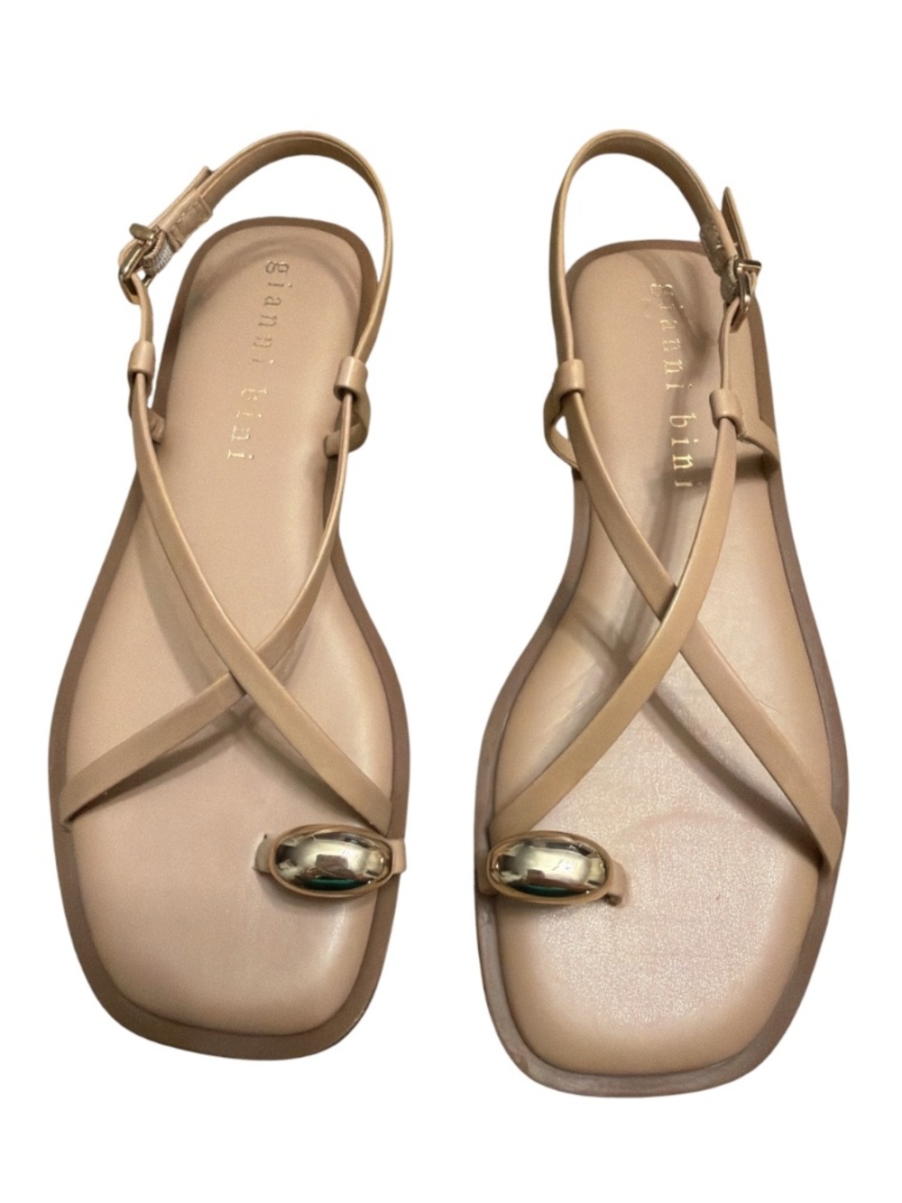 Gianni Bini Nude Gold Hardware Toe Loop Strappy Flat Sandals 8.5 NWOB